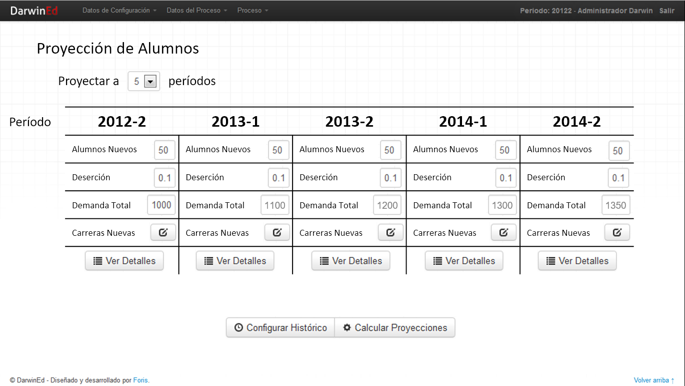 DarwinEd Screenshot: Student projections