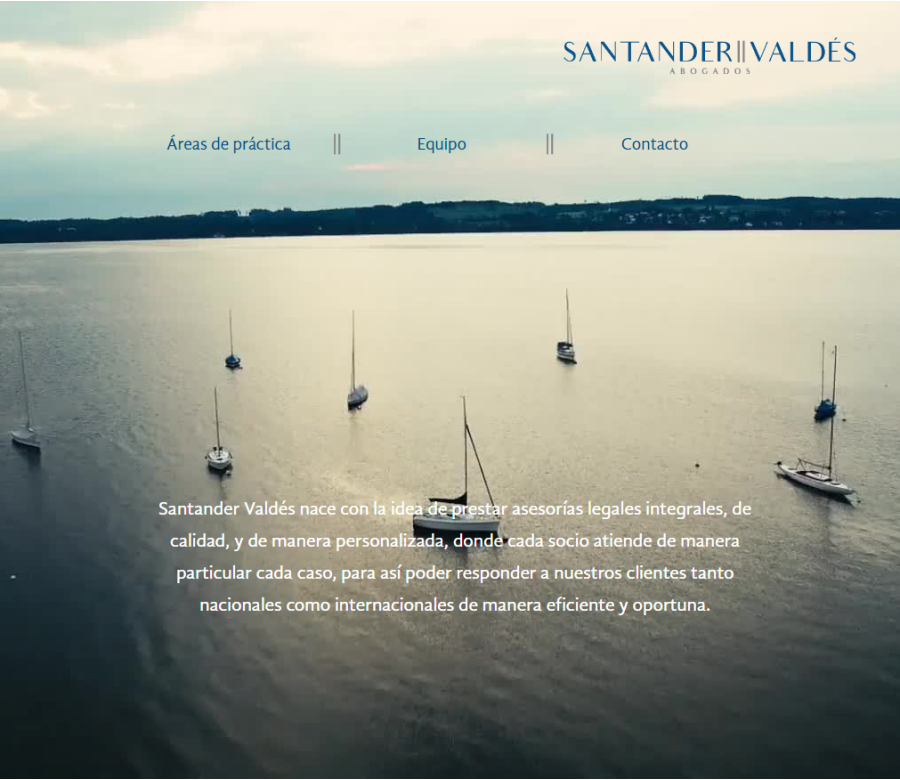 Santander Valdés Website Screenshot: Landing page
