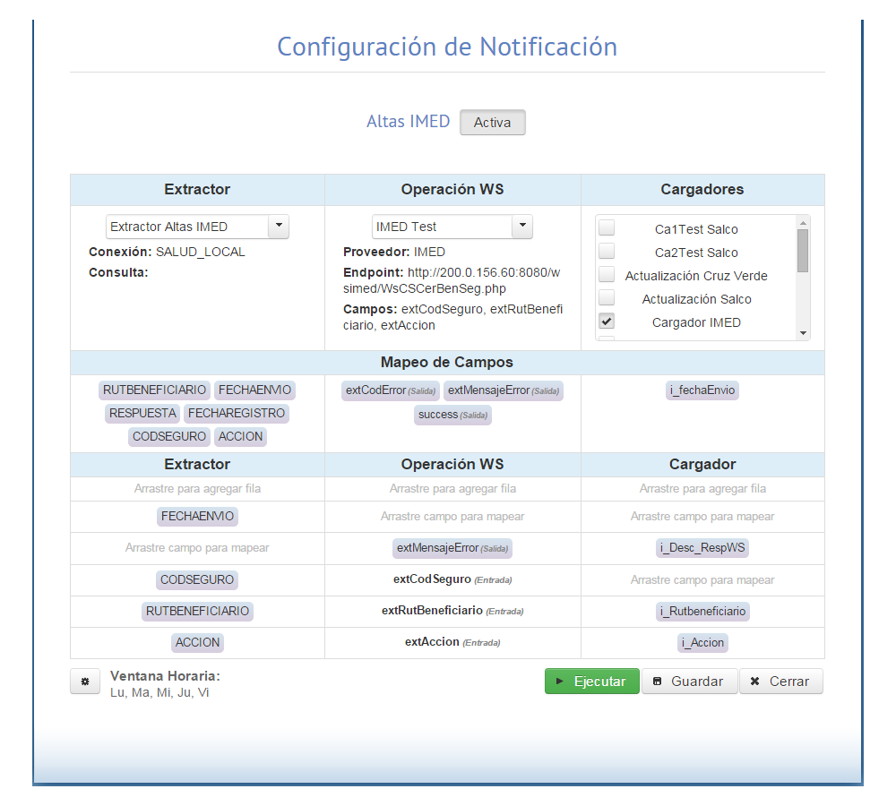 NAB Screenshot: Notification configuration screen