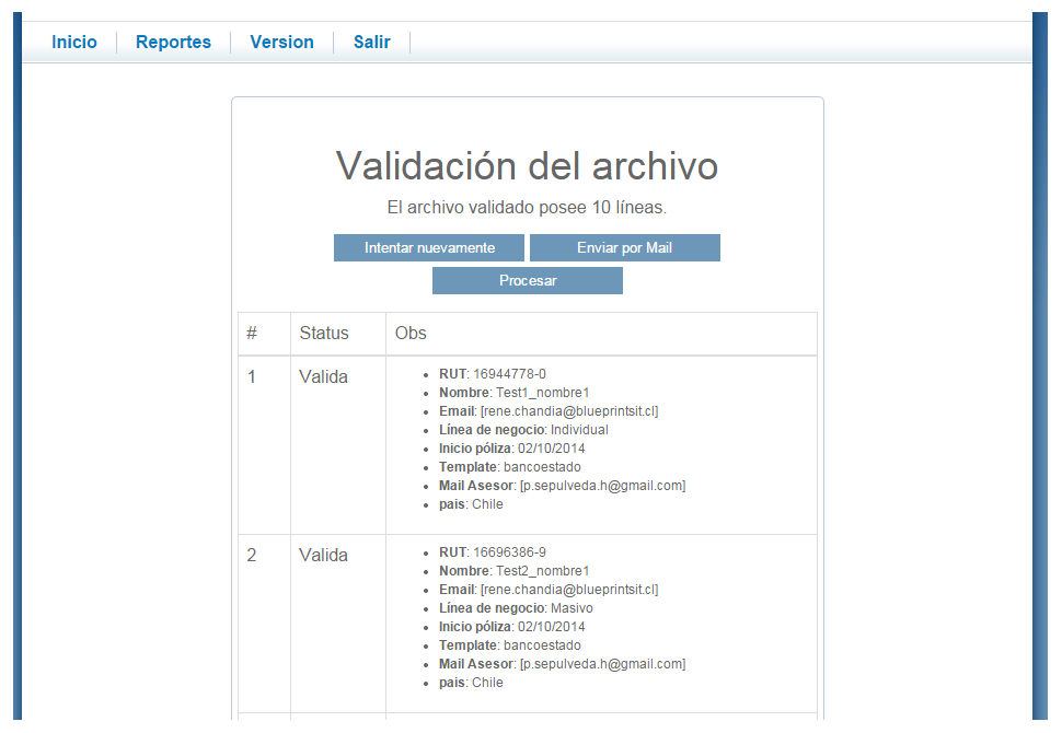 Codigo de Comercio Screenshot: Validating input file to process