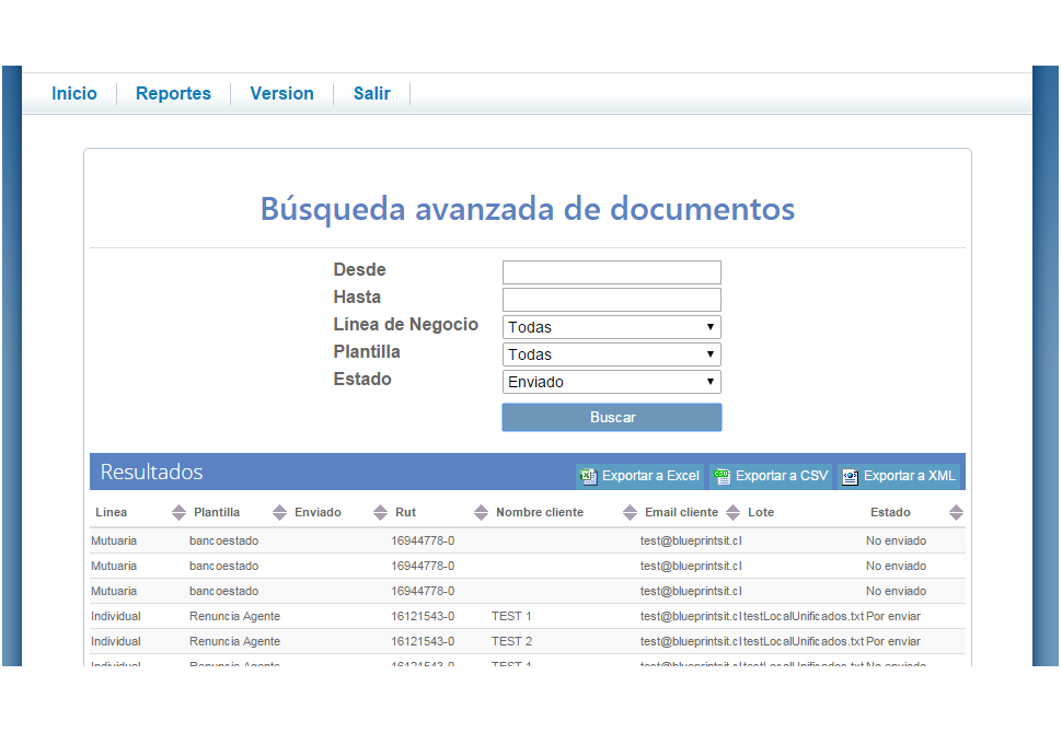 Codigo de Comercio Screenshot: Sent email search