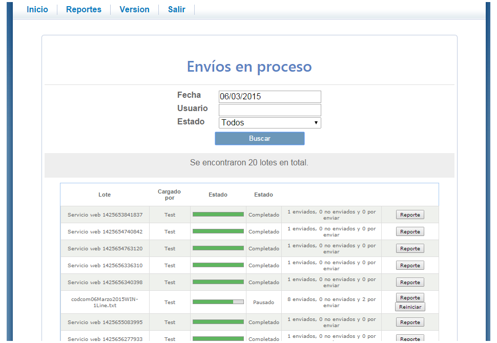 Codigo de Comercio Screenshot: Processing batch