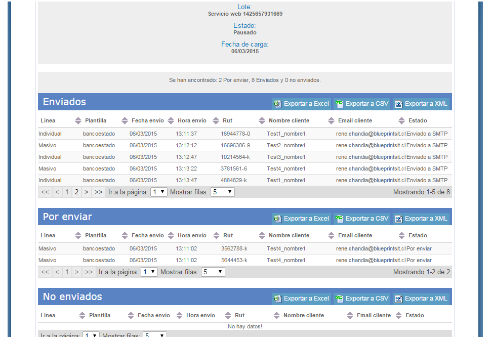 Codigo de Comercio Screenshot: Send queue status