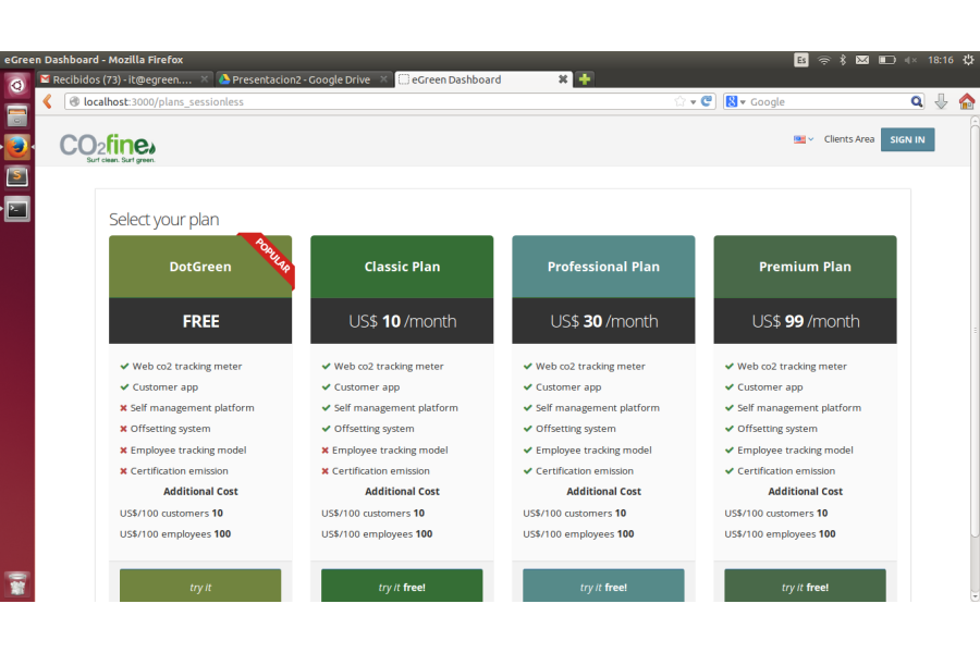 eGreen: Clients area web app screenshot