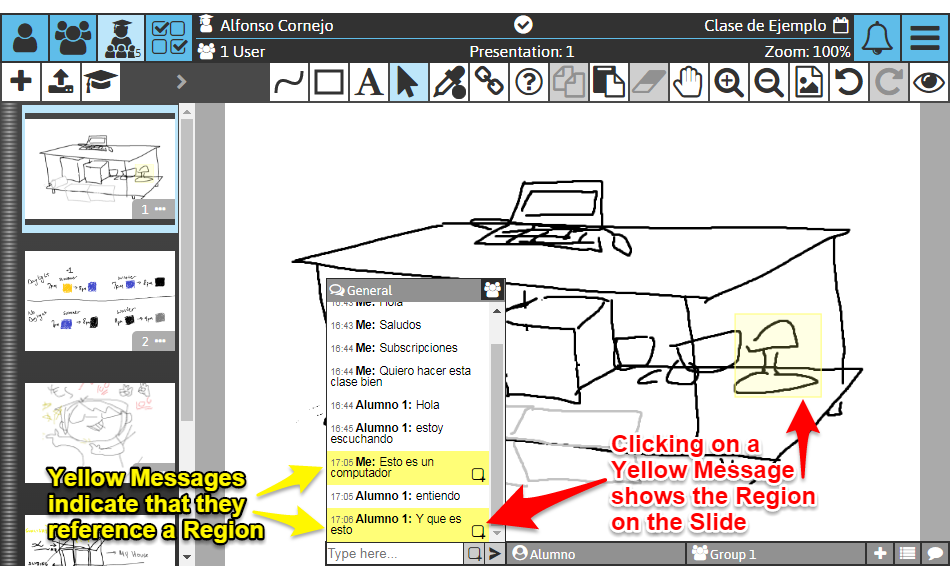 Sketchpad User Manual: Chat Region highlighting