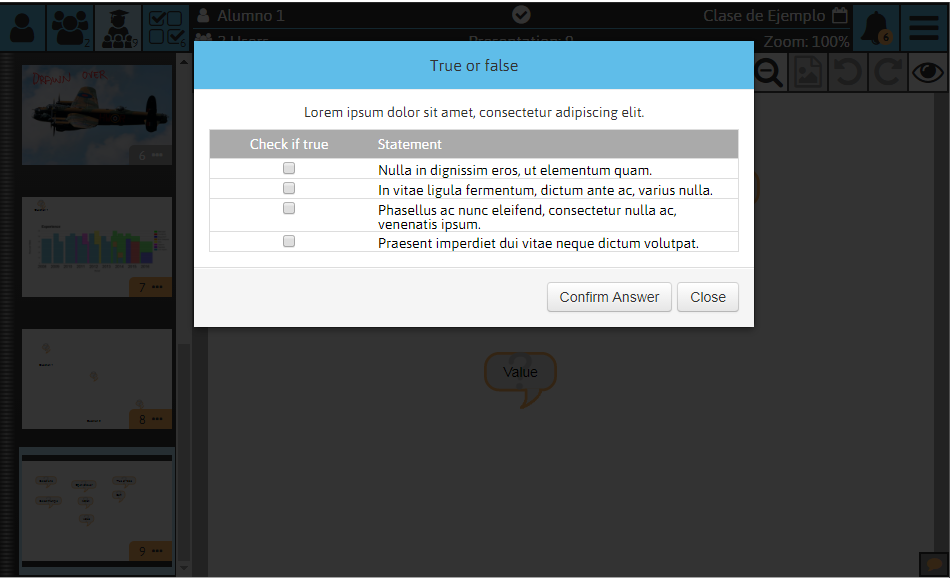 Sketchpad Screenshot: Answering True or False question