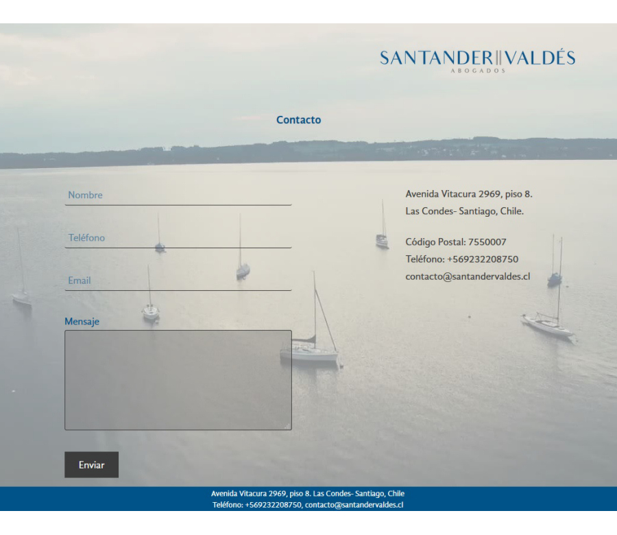 Santander Valdés Website Screenshot: Contact form