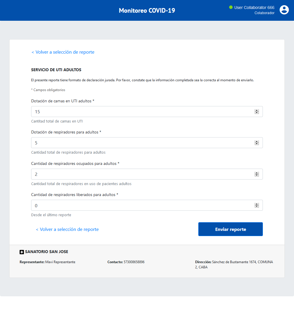 COVID-19 Dashboard Report creation page