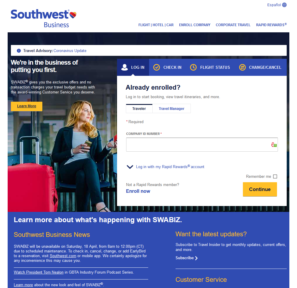 Southwest Business Landing Page