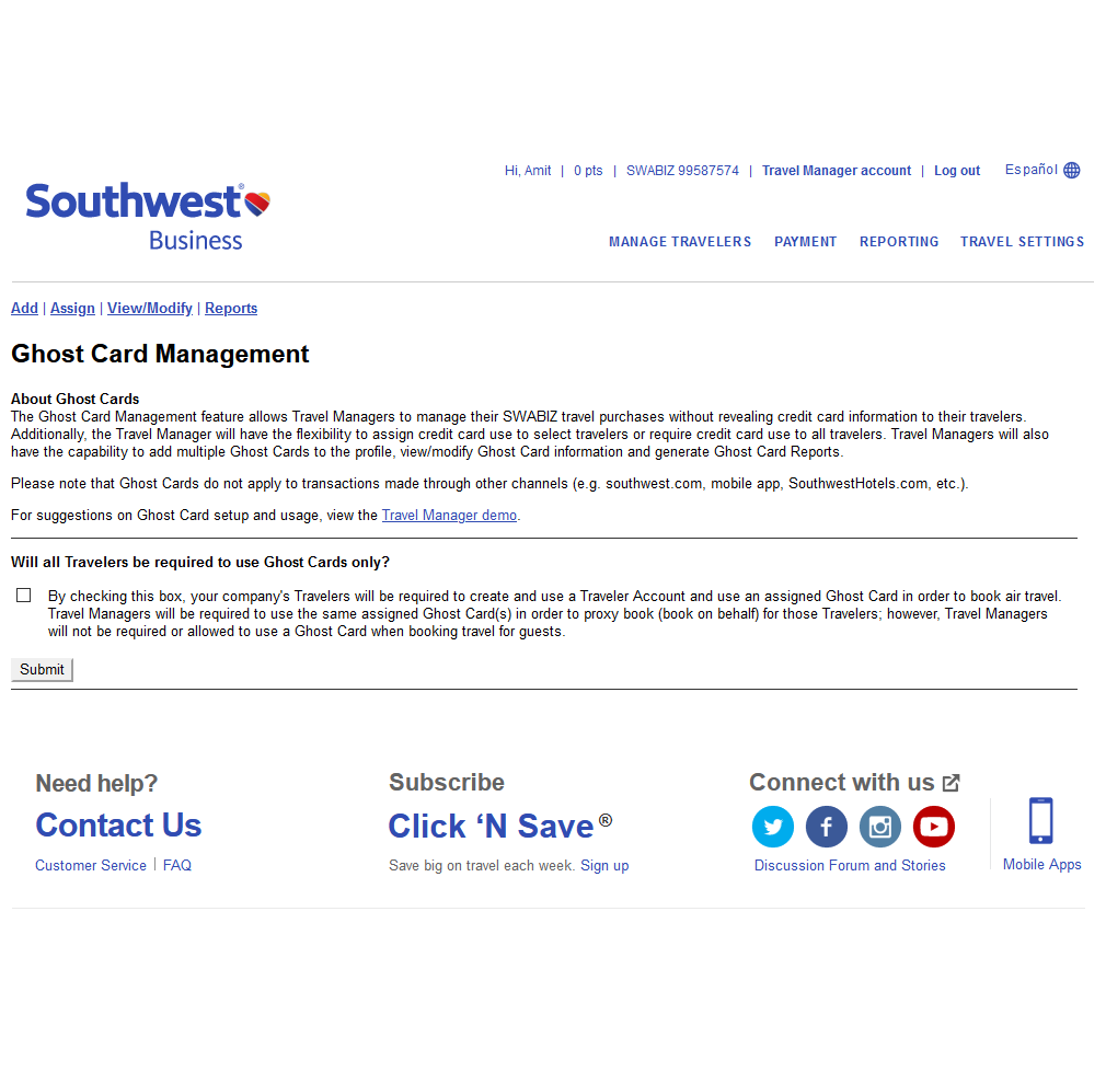 Southwest Business Ghost Card Management