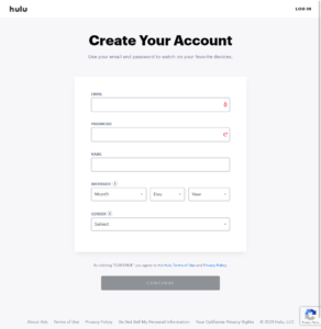 Hulu Signup Create Your Account Page